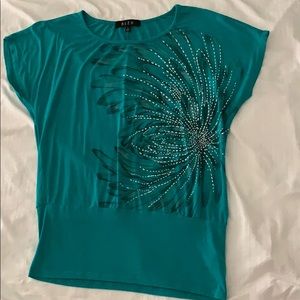 Soft teal top w/painted flower design